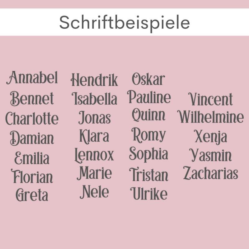 Nikolausstrumpf mit Wunschname, weihnachtliche Schrift, Weihnachtssocke mit Personalisierung aus Baumwolle und Jute,Schriftbeispiele