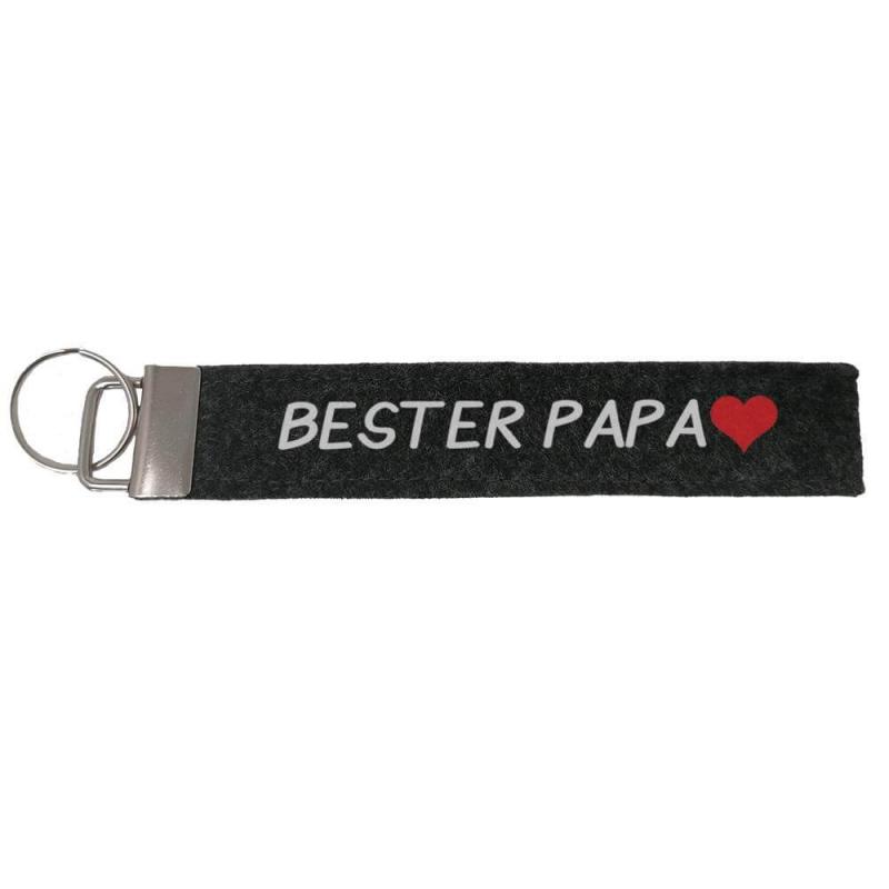 Schlüsselanhänger aus Filz veredelt mit dem Wort "Bester Papa", Farbe: dunkelgrau, inkl. Anhänger und Schlüsselring, Personalisierung möglich