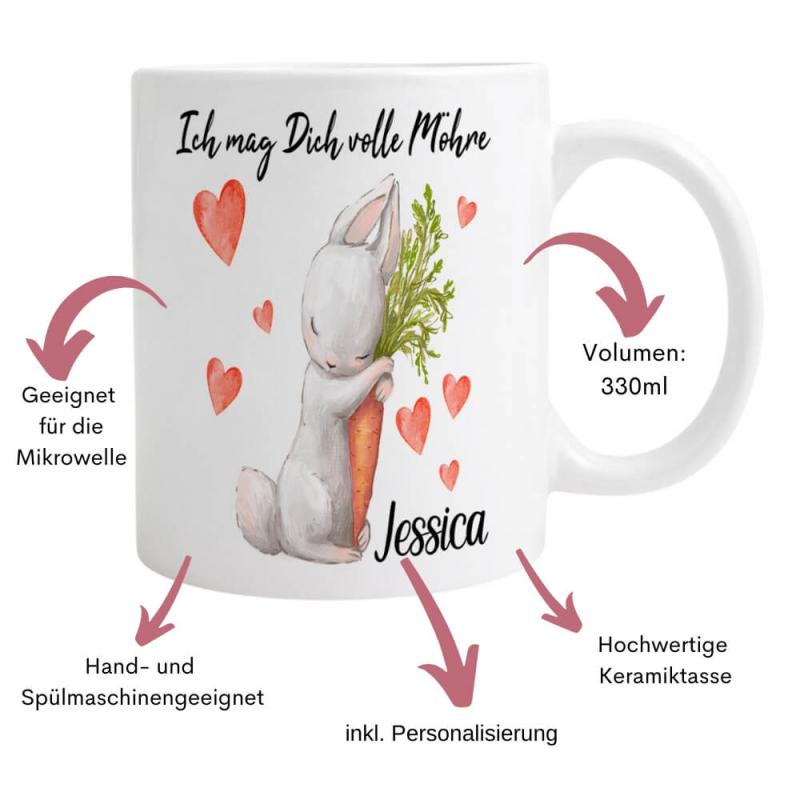 Tasse "Ich mag dich volle Möhre", Geschenk zu Ostern, inkl. Personalisierung, Besonderheiten