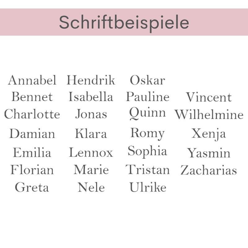 Hier die Schriftbeispiele, wie deine Wunschnamen auf den Tassen "King und Queen" ausschauen können.
