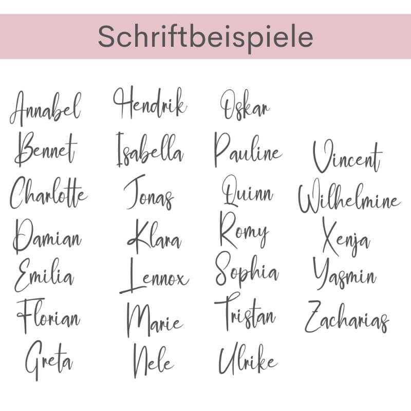Schriftbeispiele, wie deine Wunschnamen auf den Partnertassen ausschauen könnten.
