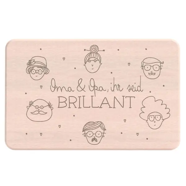 Frühstücksbrettchen „Oma und Opa, ihr seid brillant" – graviertes Geschenk aus Birkenholz